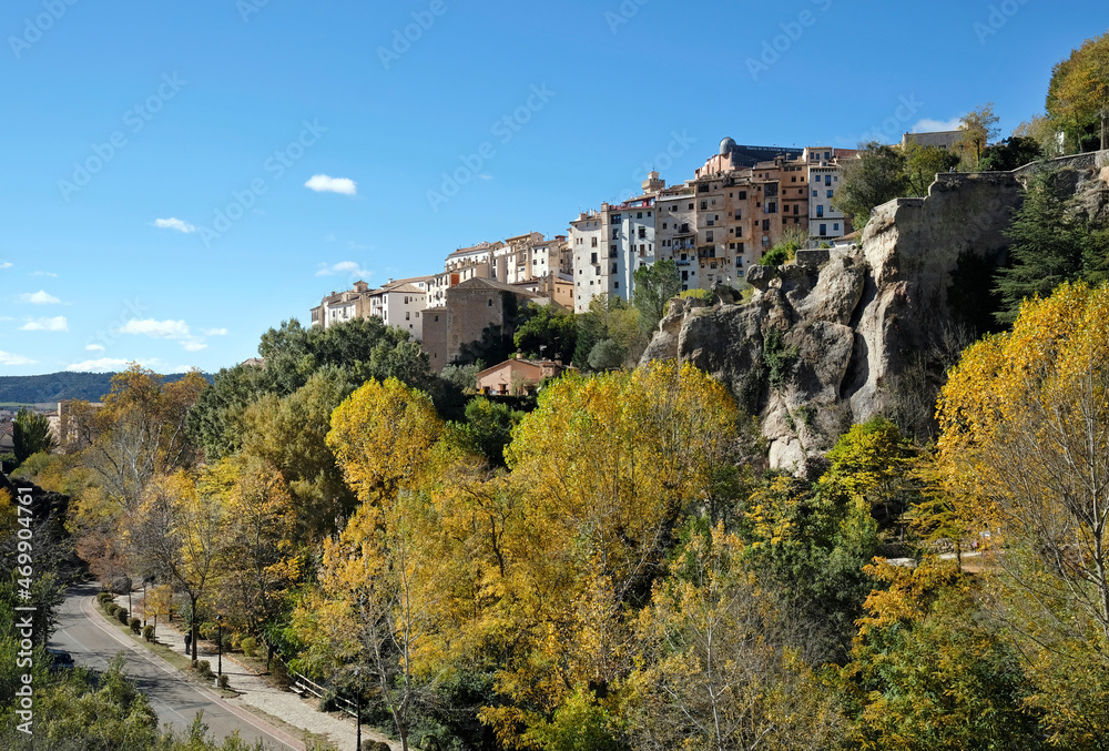Beautiful buildings in Cuenca, Spain, during autumn season