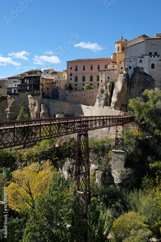 The famous hanging houses in Cuenca, Spain, during autumn season