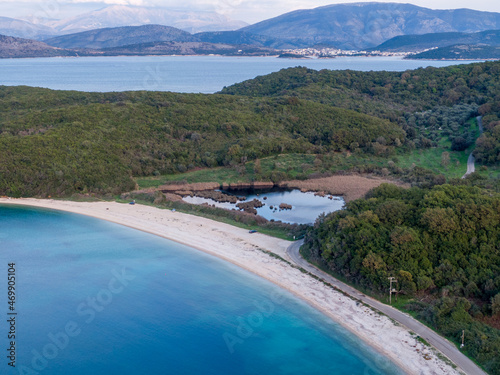 aerial view of kalami beach in north corfu greece