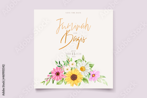 elegant sun flower and daisy invitation card set 