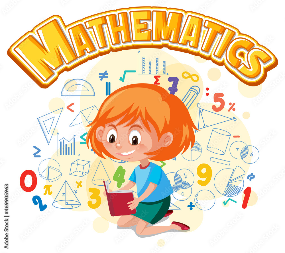 Girl learning math with math symbol and icon Girl learning math with math symbol and icon