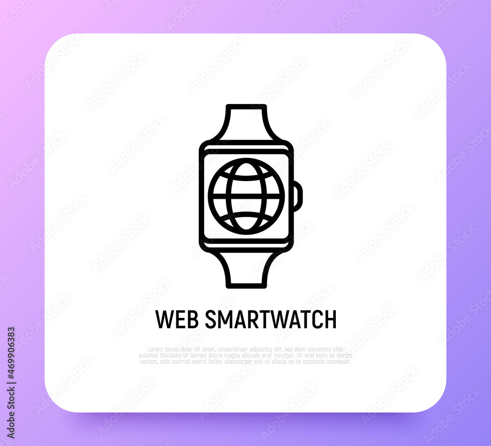 Web smartwatch: globe on device screen thin line icon. Modern vector illustration. Web smartwatch: globe on device screen thin line icon. Modern vector illustration.