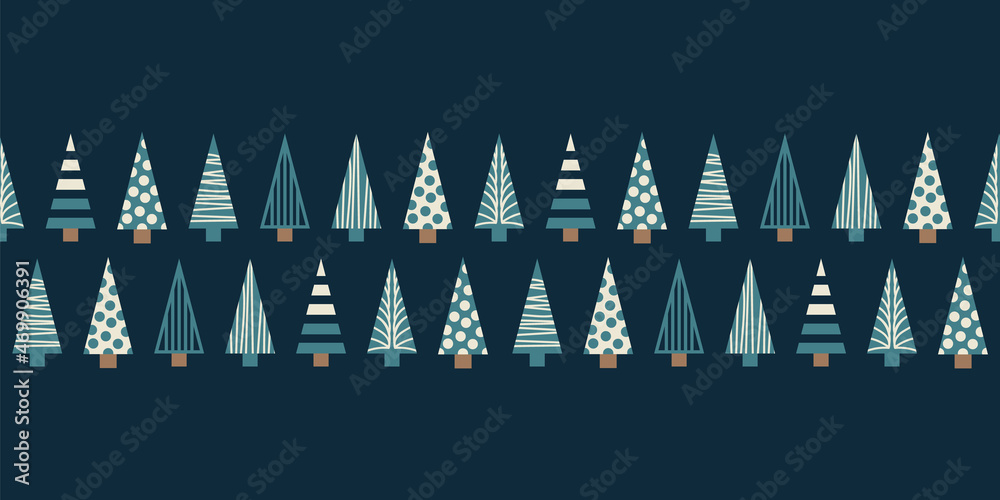 Vector Christmas trees border seamless pattern