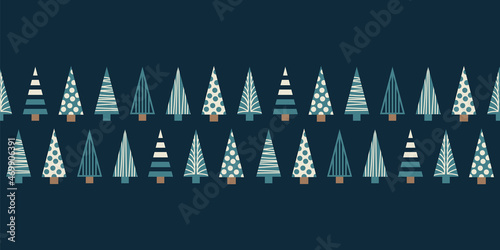 Vector Christmas trees border seamless pattern