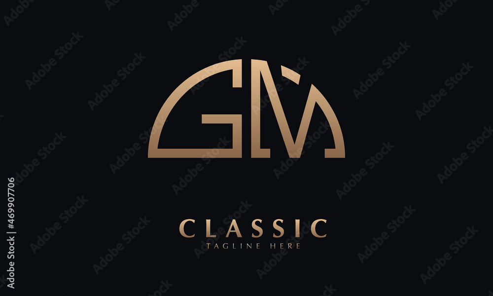 Alphabet GM or MG Half Illustration monogram vector logo template