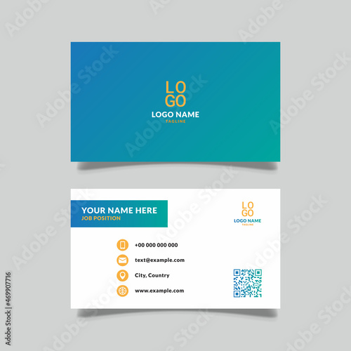 modern business card with minimal concept, gradation style, blue and green combined color, vector design graphic
