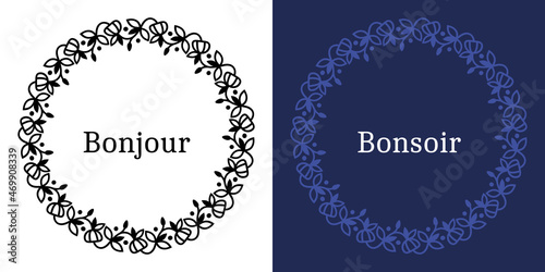 Cadre rond faire-part message fleur décoration trait cercle couronne élégant ornemental trait monochrome