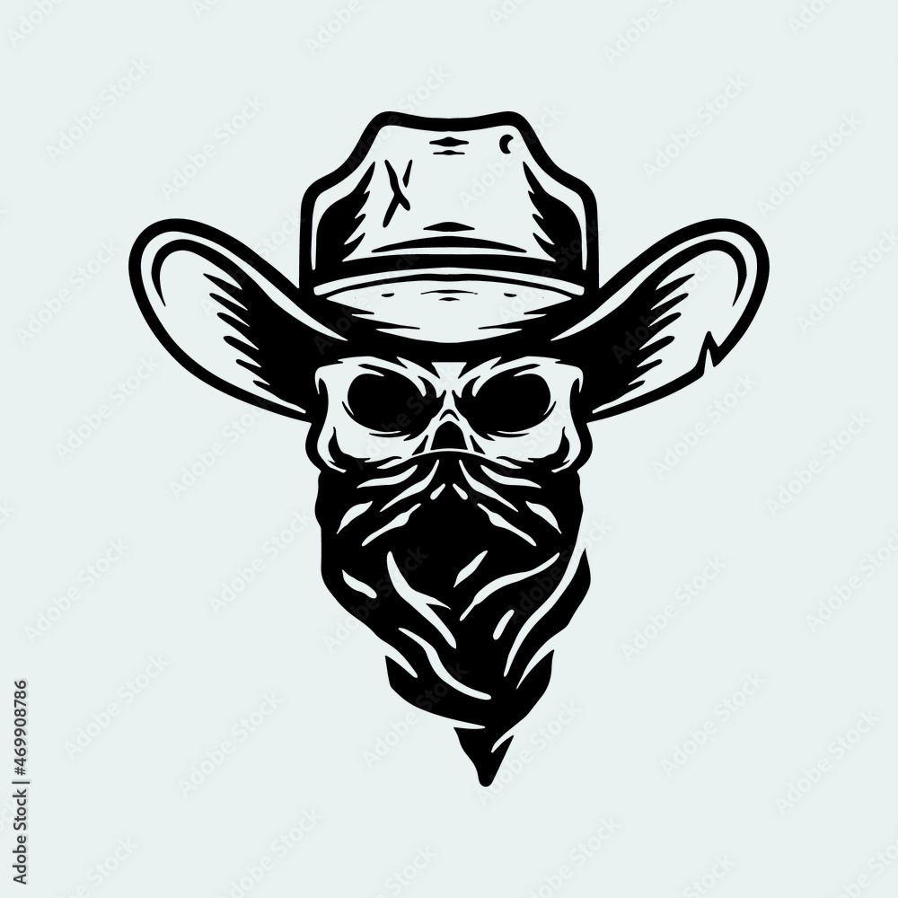 Skull with cowboy hat. Skull vector illustration. Skull with cowboy hat. Skull vector illustration.