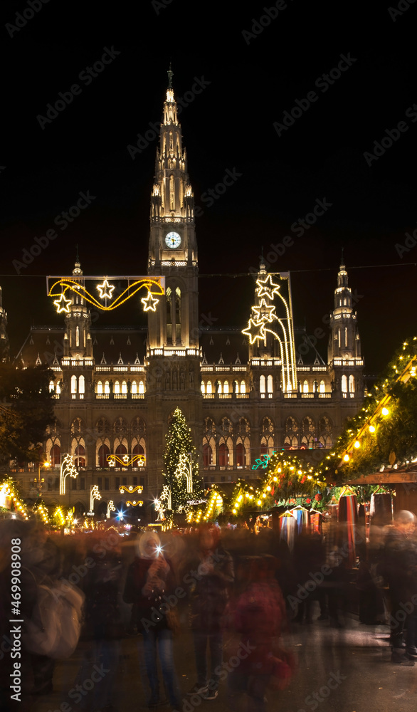 Holiday decorations of Rathauspark in Vienna. Austria