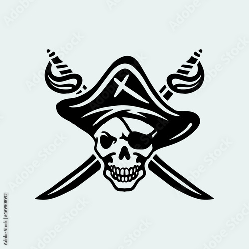 Skull pirate with cross sword illustration. Pirate vector illustration.