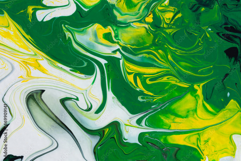 Green white black fluid art. Abstract acrylic painting background. Modern marble texture. The concept of natural texture, creative wave. Fashion art, mockup for booklets, covers, notebooks, banners