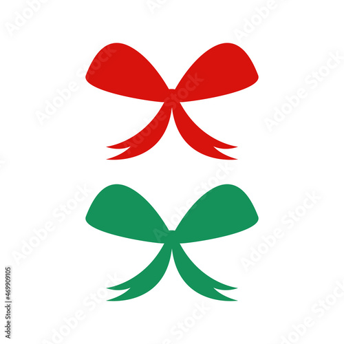 Set of festive bows in red and yellow colors. Objects for decorating Christmas gifts