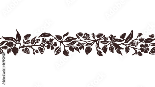 Almond outline border Vector food seamless pattern