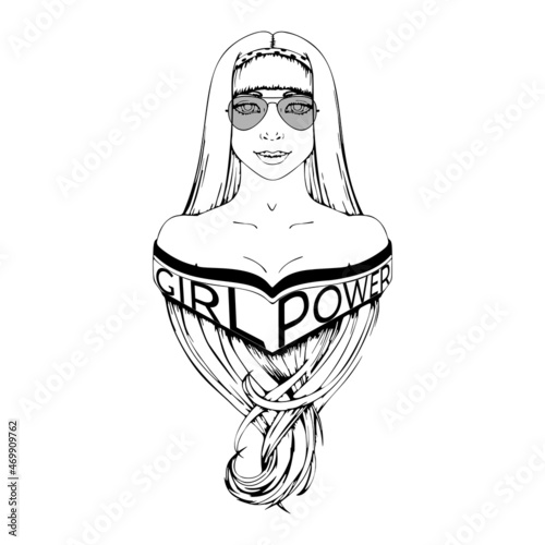 Girl power Linear feminist illustration. Design female movement to t-shirt, poster, case for phone
