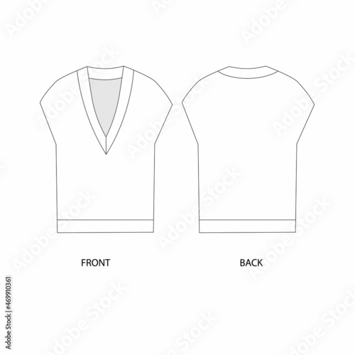 Vector illustration of a sleeveless shirt. Vest template design. Sleeveless technical sketch.