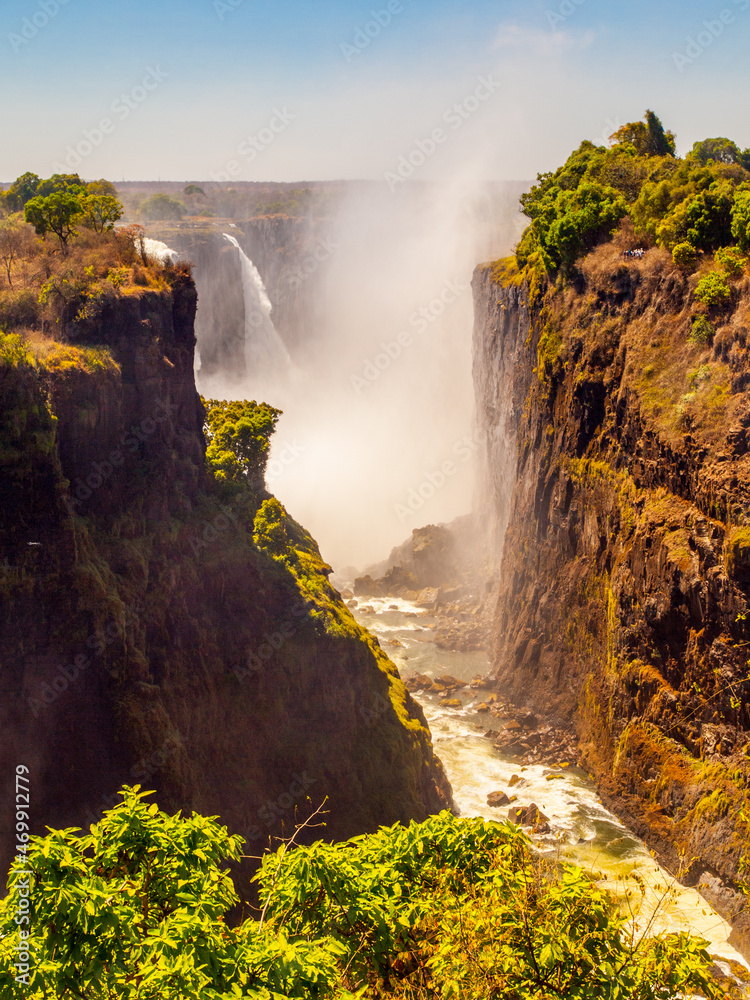 Victoria Falls on Zambezi River in dry season