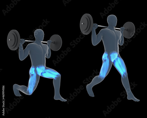 3d Illustration of Static Barbell Lunges Workout