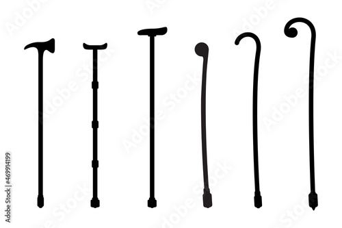 Creative vintage style walking stick set, isolated on white. Retro style walking cane collection vector design.