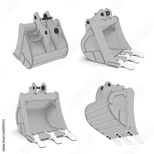 Heavy excavator trench bucket isolated on white background, sketch