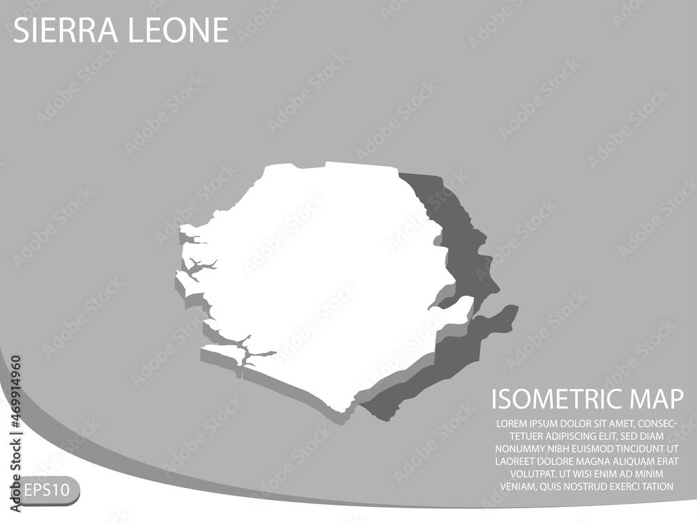 White isometric map of Sierra Leone elements gray background for ...