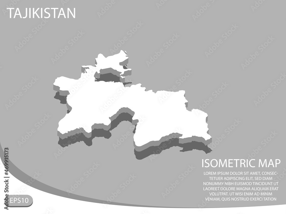 White isometric map of Tajikistan elements gray background for concept map easy to edit and customize. eps 10