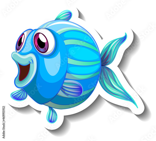 Sea Animal Cartoon Sticker with Cute Fish
