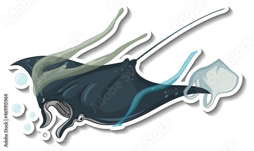 Stingray stuck with plastic trash on white background