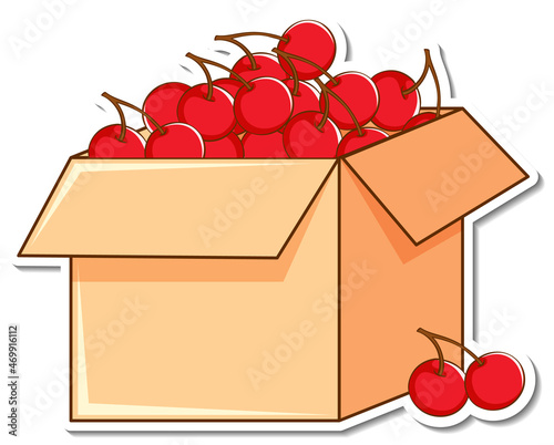 Sticker template with many cherries in a box