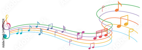 Musical symbols wave on white background