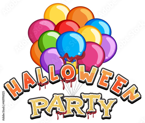 Halloween Party word logo with colourful balloons