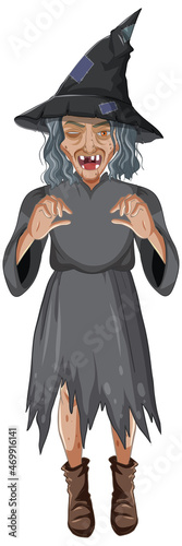 Green old witch character on white background