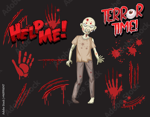 Zombie with blood spatter and hand print