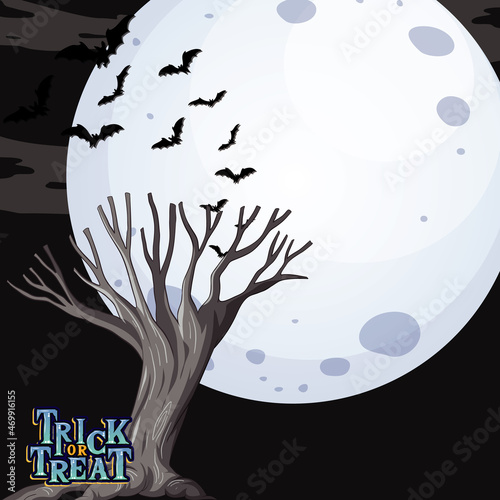 Empty full moon template with dead tree