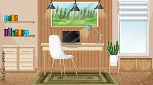 Workroom scene with a laptop on the table