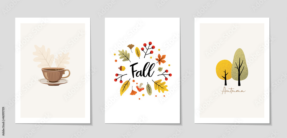 Set of autumn greeting card or poster.