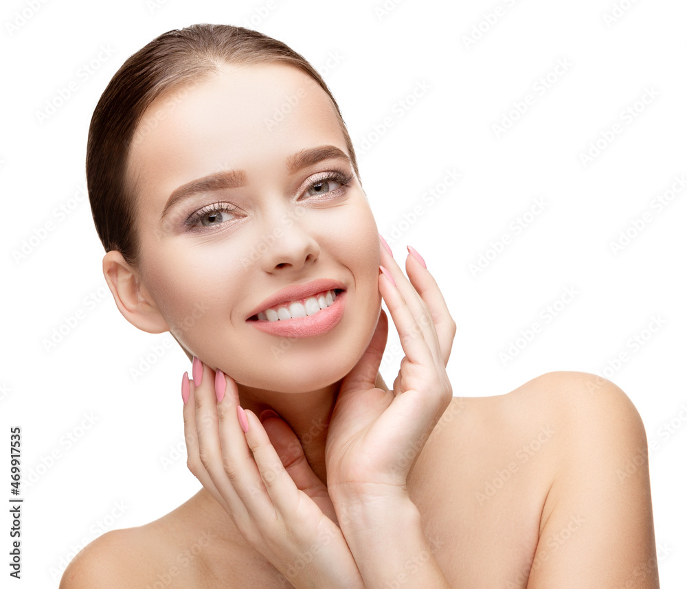 Beautiful Young Woman with Clean Fresh Skin isolated on white background Beautiful Young Woman with Clean Fresh Skin isolated on white background