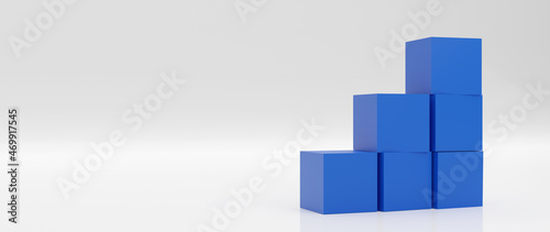 a pile of blue boxes stack as stair step on white background. Success  climbing to the top  Progression  business growth concept. 3D Render Illustration..