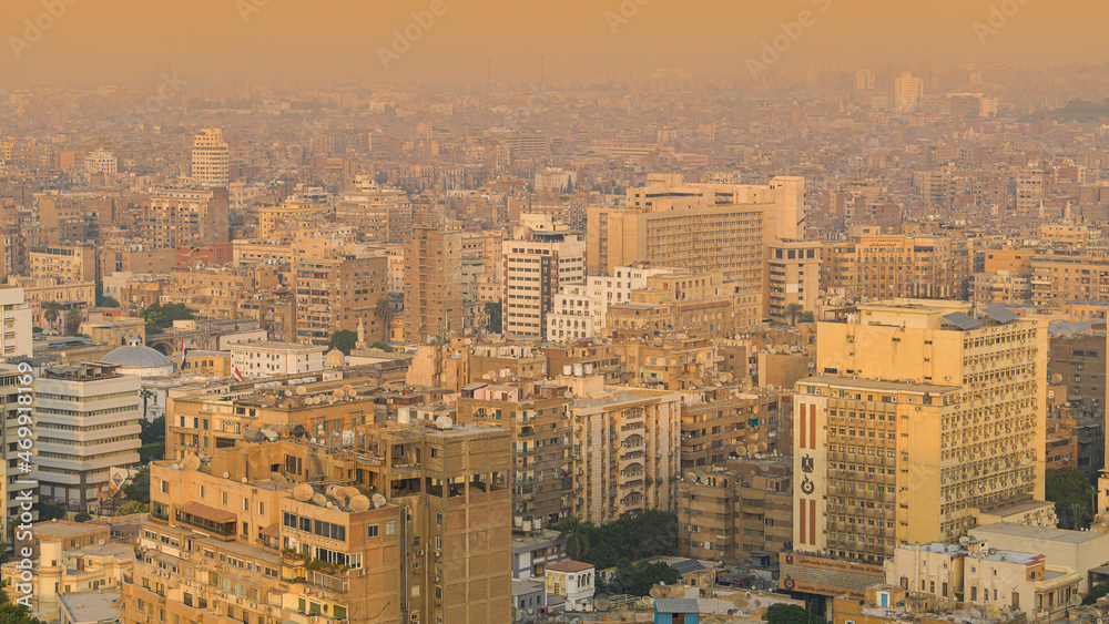 Cairo from above. Top view over the buildings from capital of Egypt country during a summer sunset.