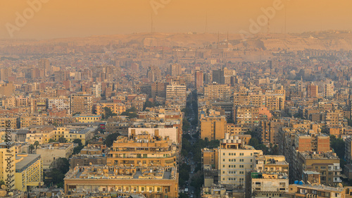 Cairo from above. Top view over the buildings from capital of Egypt country during a summer sunset.