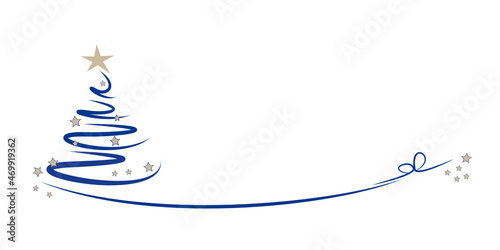 moderner tannenbaum mit blauen linien und sternen auf weissem hintergrund