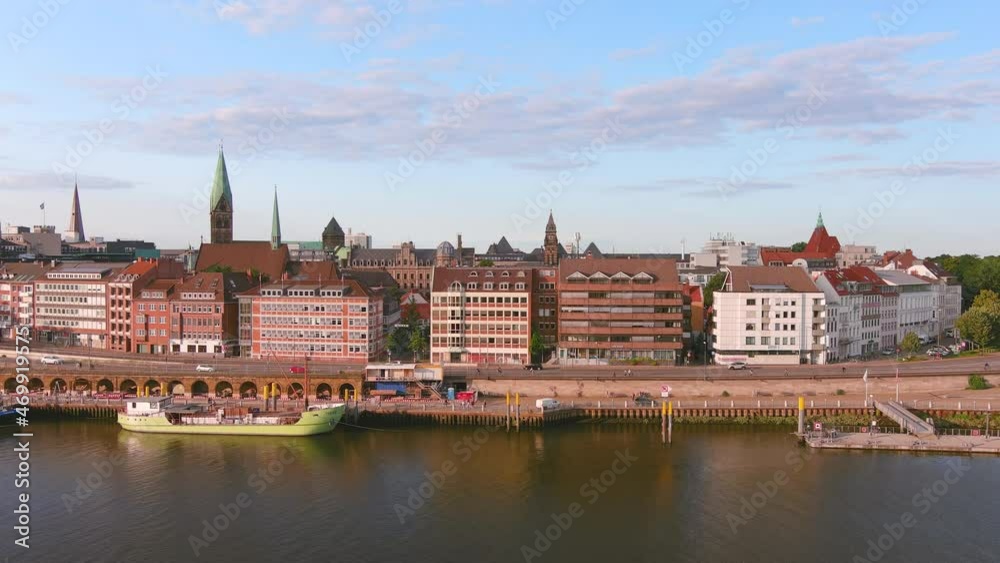 Bremen: Aerial view of city in Germany, historic center with cathedral St. Petri Dom Bremen in summer - landscape panorama of Europe from above Bremen: Aerial view of city in Germany, historic center with cathedral St. Petri Dom Bremen in summer - landscape panorama of Europe from above