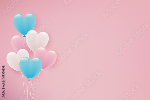パステルカラーのハート形風船イラスト背景