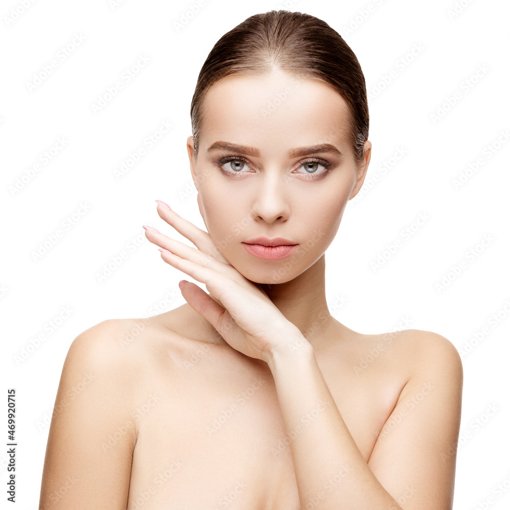 Beautiful Young Woman with Clean Fresh Skin isolated on white background Beautiful Young Woman with Clean Fresh Skin isolated on white background