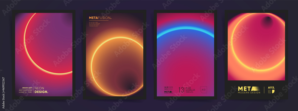 Abstract futuristic black gradient cover template design set for poster, brochure, home decor, presentation. Circular gradient fashion concept. Vector vertical a4 aesthetic premium space design layout - obrazy, fototapety, plakaty 