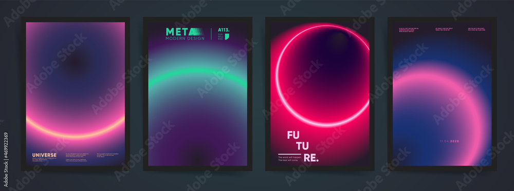 Fototapeta premium Abstract neon black gradient cover template design set for poster, brochure, home decor, and presentation. Smooth circular gradient fashion concept. Vector a4 aesthetics premium duotone layout.