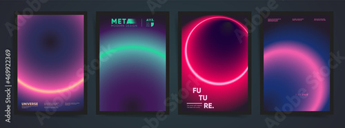 Abstract neon black gradient cover template design set for poster, brochure, home decor, and presentation. Smooth circular gradient fashion concept. Vector a4 aesthetics premium duotone layout.