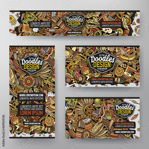 Cartoon vector doodle set of Native American corporate identity