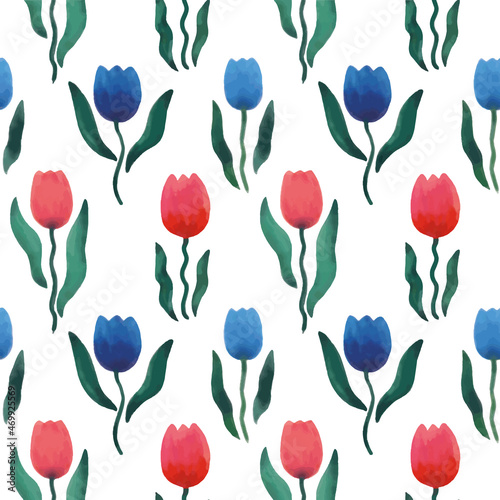 Floral pattern with spring flowers tulips. Watercolor vector illustration