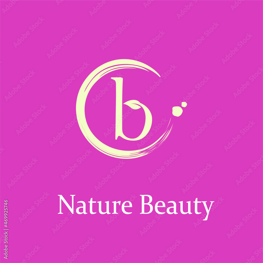 Initial Letter b with Leaf and Circle Brush Splash for Feminine Nature Beauty Spa Aesthetic Salon, farmer, plantation Business Logo Idea Initial Letter b with Leaf and Circle Brush Splash for Feminine Nature Beauty Spa Aesthetic Salon, farmer, plantation Business Logo Idea
