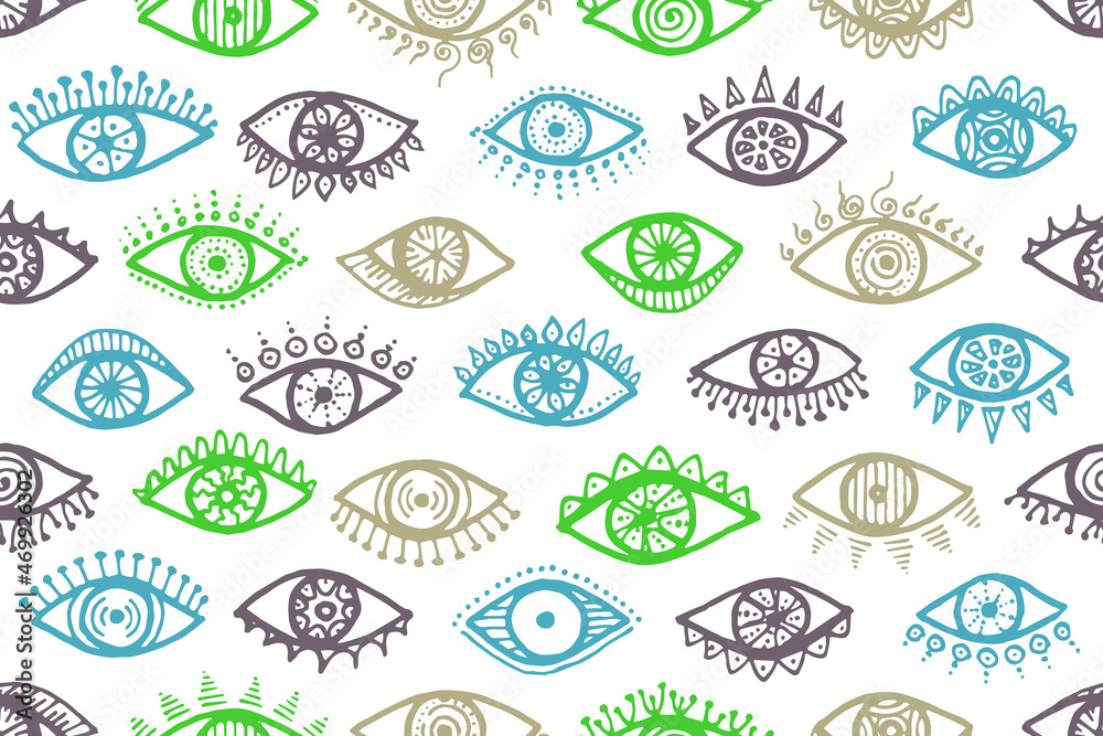 Different open eyes vintage repeatable pattern.